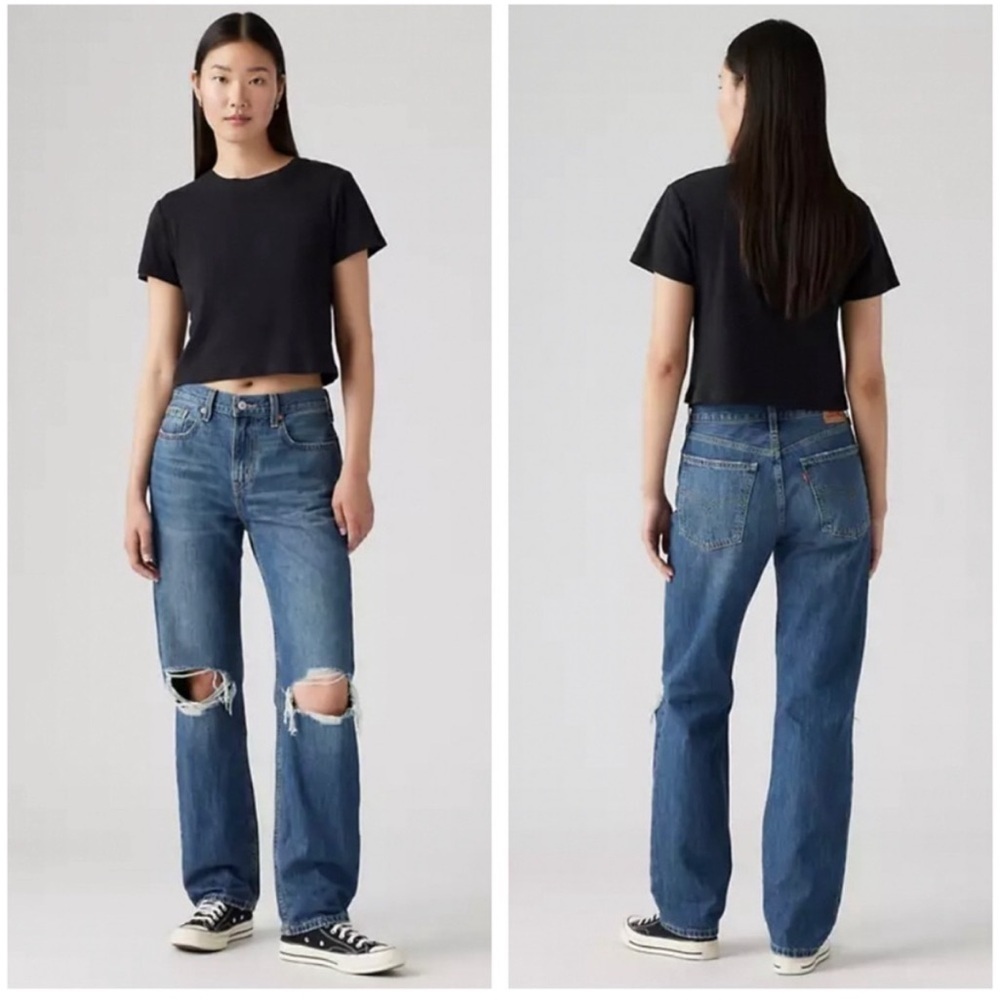 Levis Jeans Womens 28 Blue Low Pro Straight High Rise Ripped Medium Wash Denim